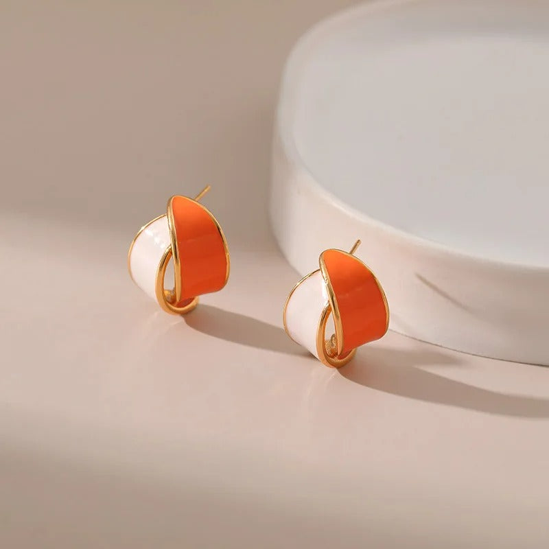 Boucle D'Oreille Orange Duo Émaillé Chic