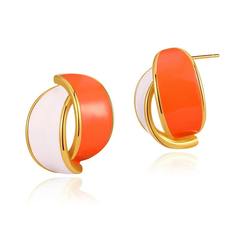 Boucle D'Oreille Orange Duo Émaillé Chic