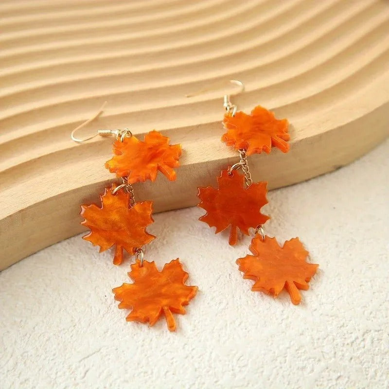 Boucle D'Oreille Orange Feuilles D'Érable
