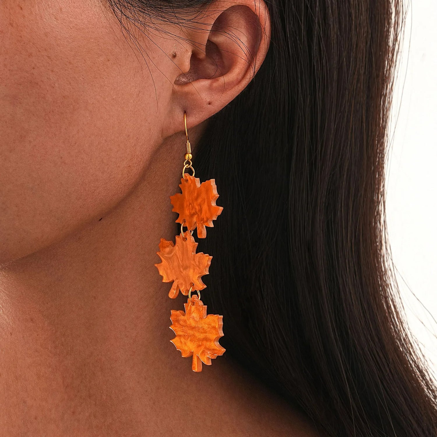Boucle D'Oreille Orange Feuilles D'Érable
