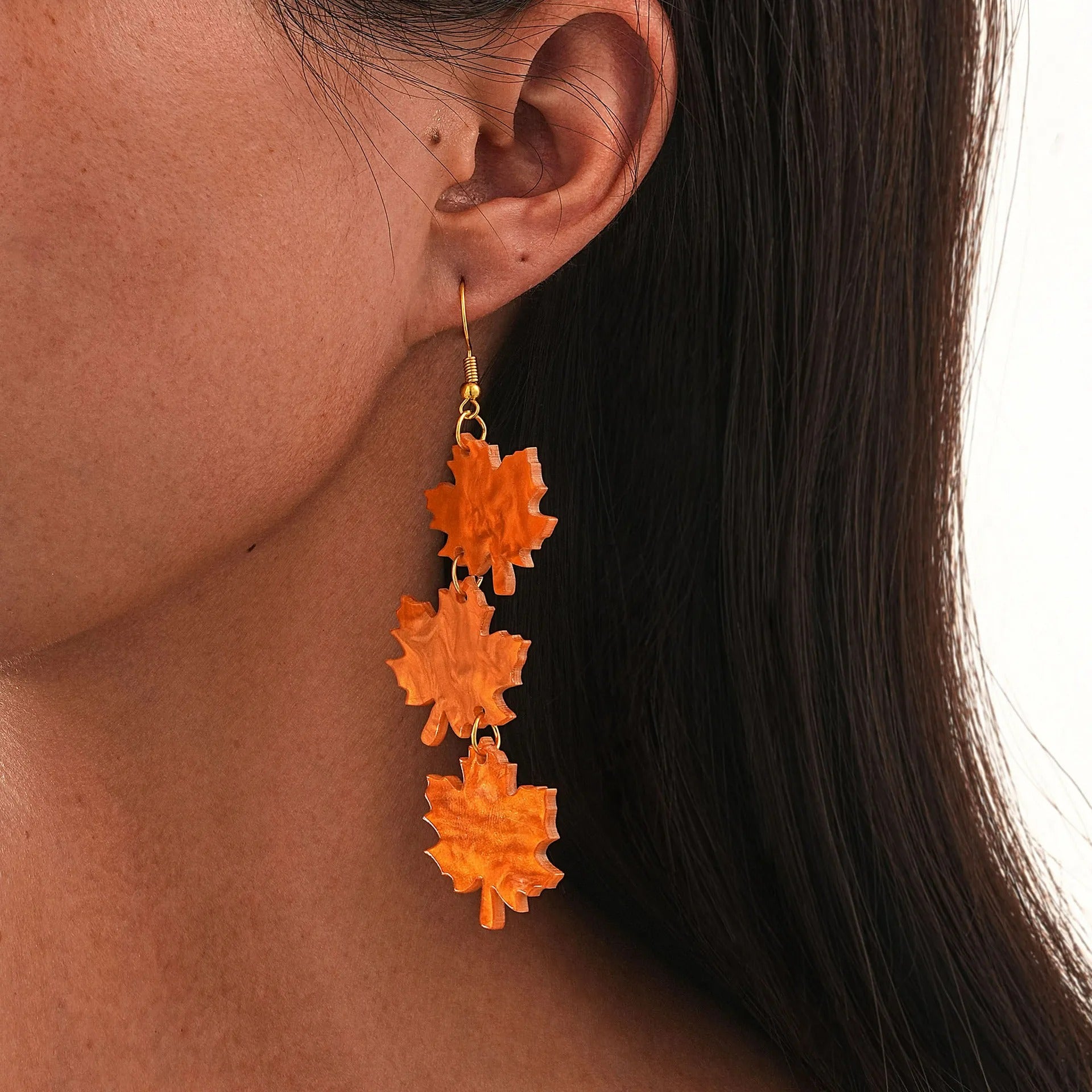 Boucle D'Oreille Orange Feuilles D'Érable