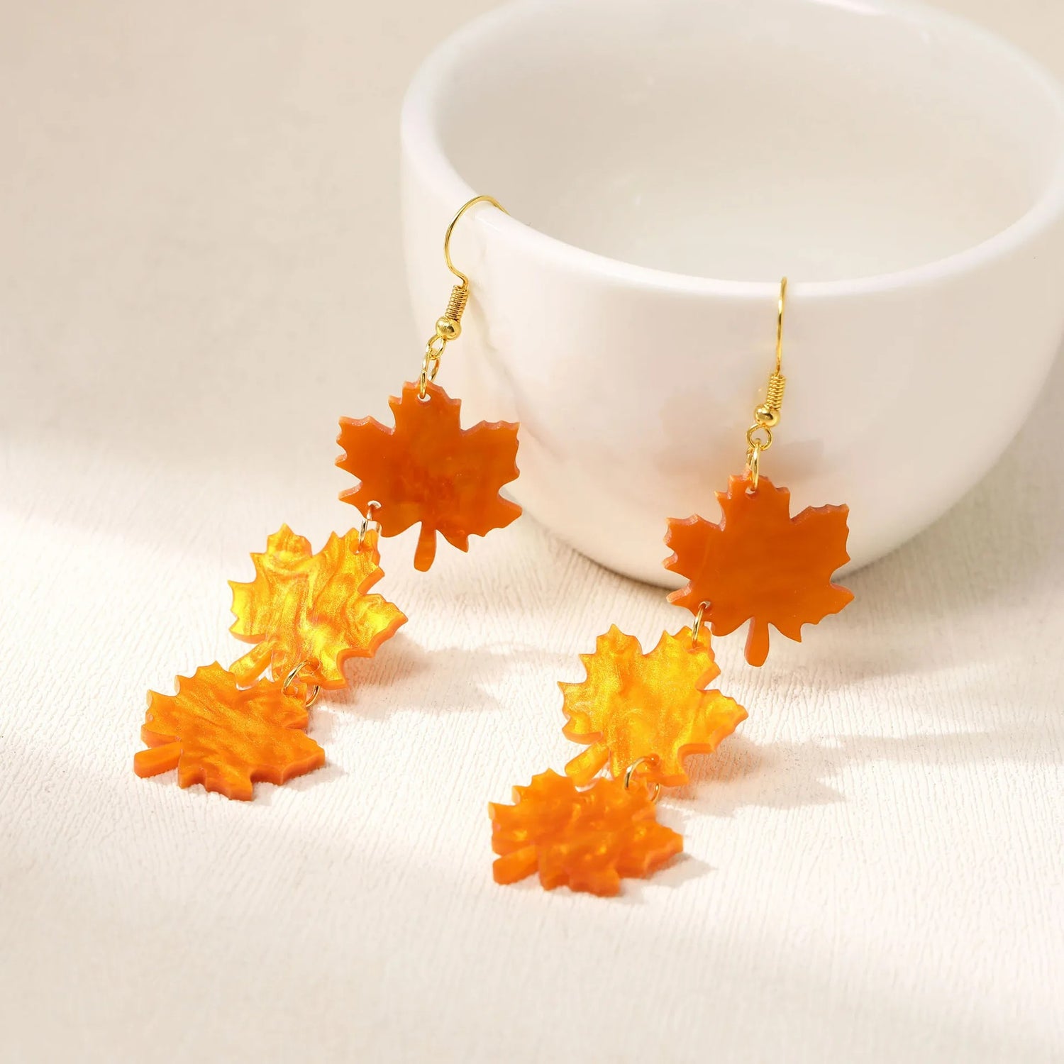 Boucle D'Oreille Orange Feuilles D'Érable