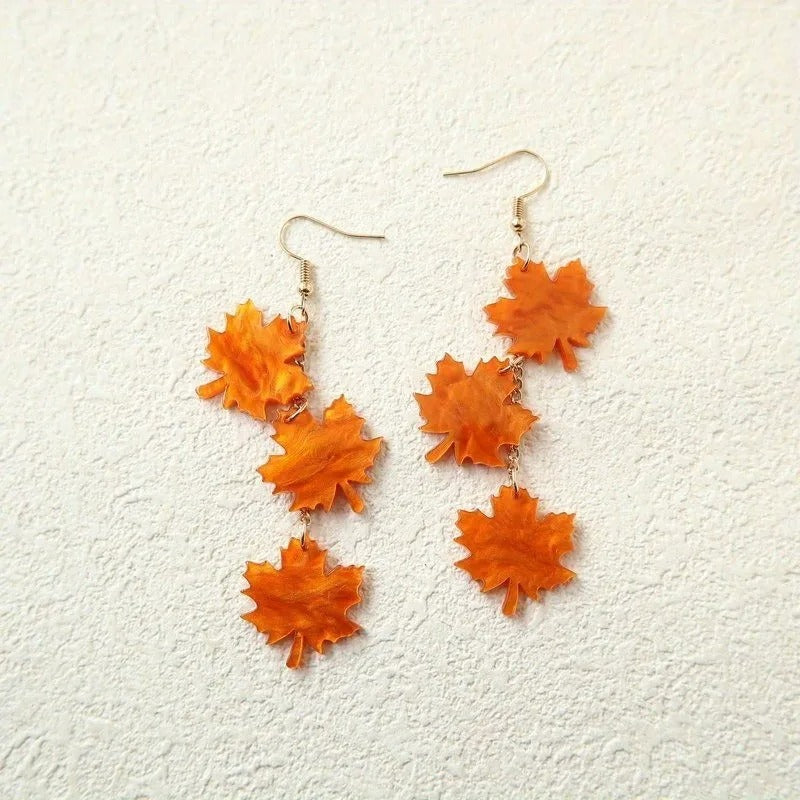 Boucle D'Oreille Orange Feuilles D'Érable Image