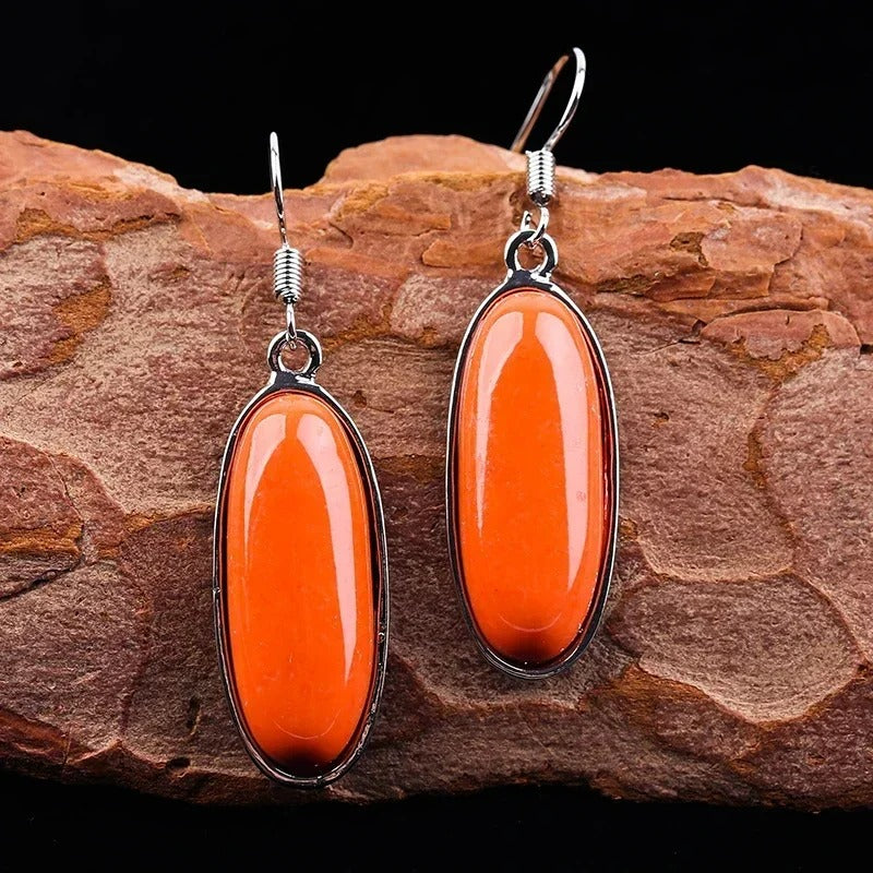 Boucle D'Oreille Orange Longue Ovale Image