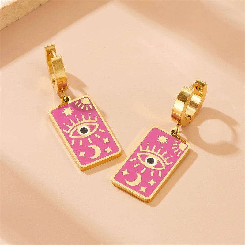 Boucle D'oreille Originale Femme Dorée et Rose en Acier Inoxydable Image