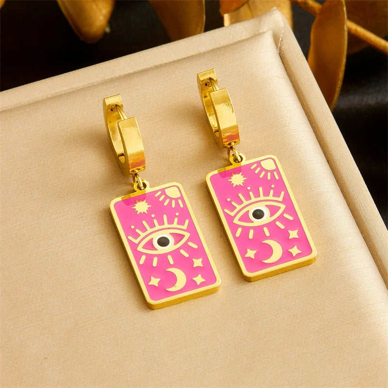 Boucle D'oreille Originale Femme Dorée et Rose en Acier Inoxydable