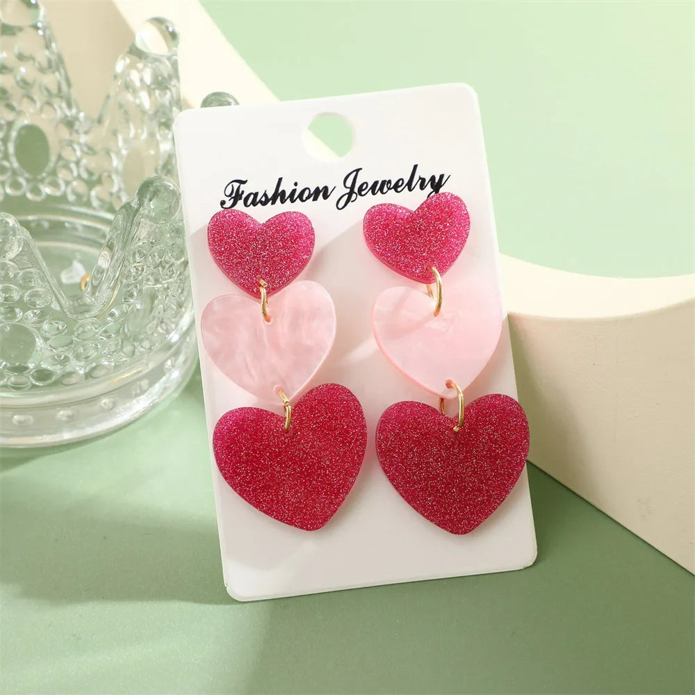 Boucle D'oreille Originale Femme Pendante 3 Cœurs
