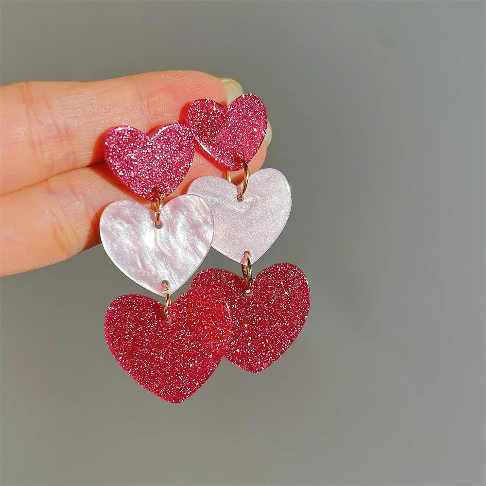 Boucle D'oreille Originale Femme Pendante 3 Cœurs Image