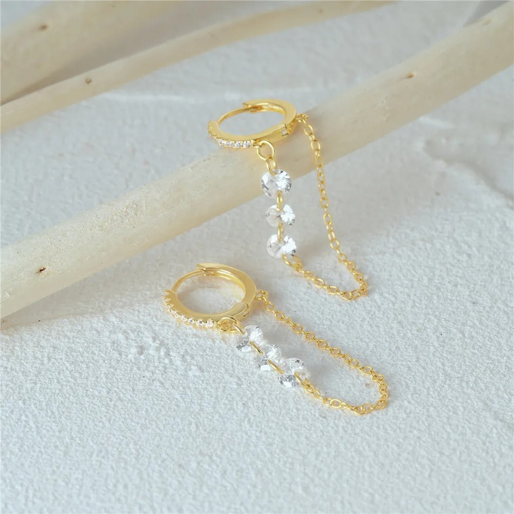Boucle D’oreille Pendante Femme Dorée Image