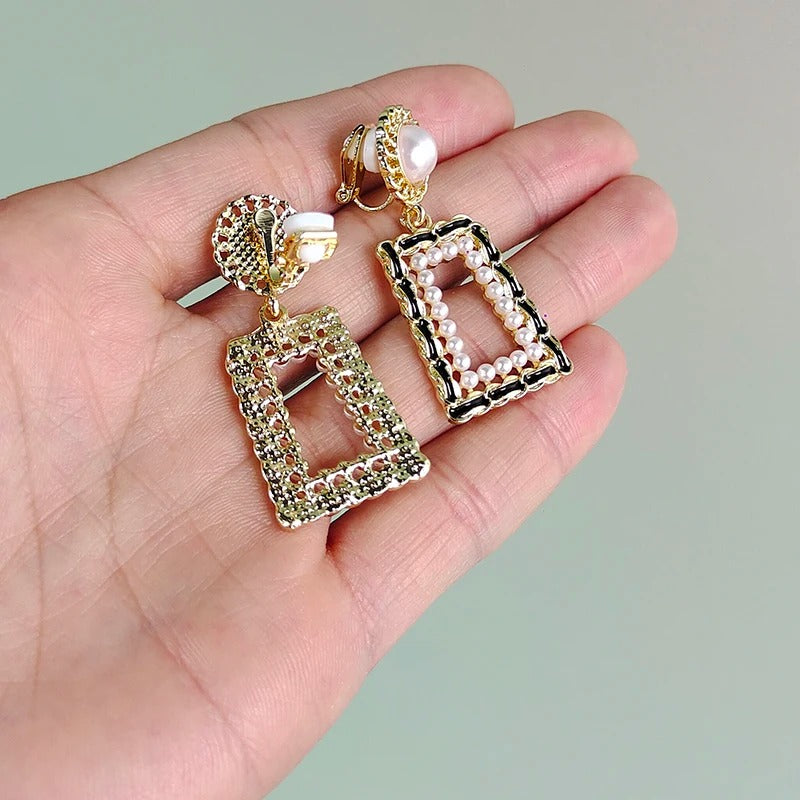 Boucle D'oreille À Pince Femme Chic Rectangulaire