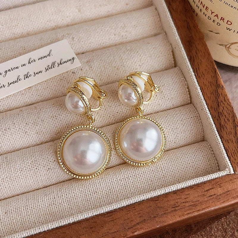 Boucle D'oreille À Pince Femme Double Perles