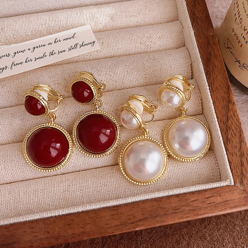 Boucle D'oreille À Pince Femme Double Perles