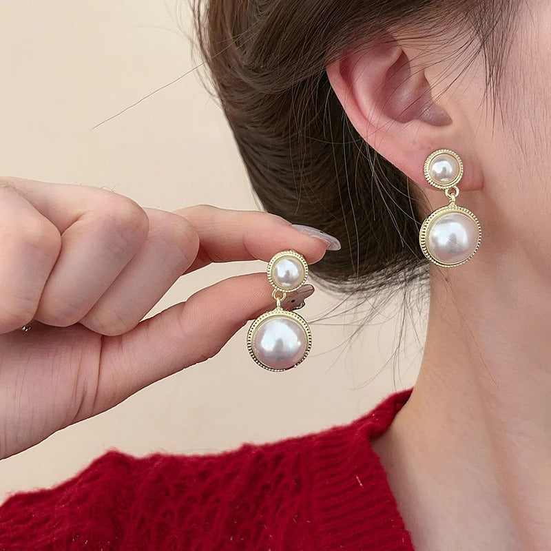 Boucle D'oreille À Pince Femme Double Perles