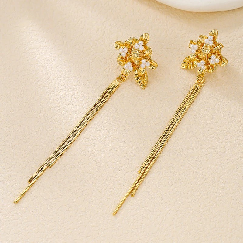 Boucle D'oreille À Pince Femme Fleur Et Chaînes