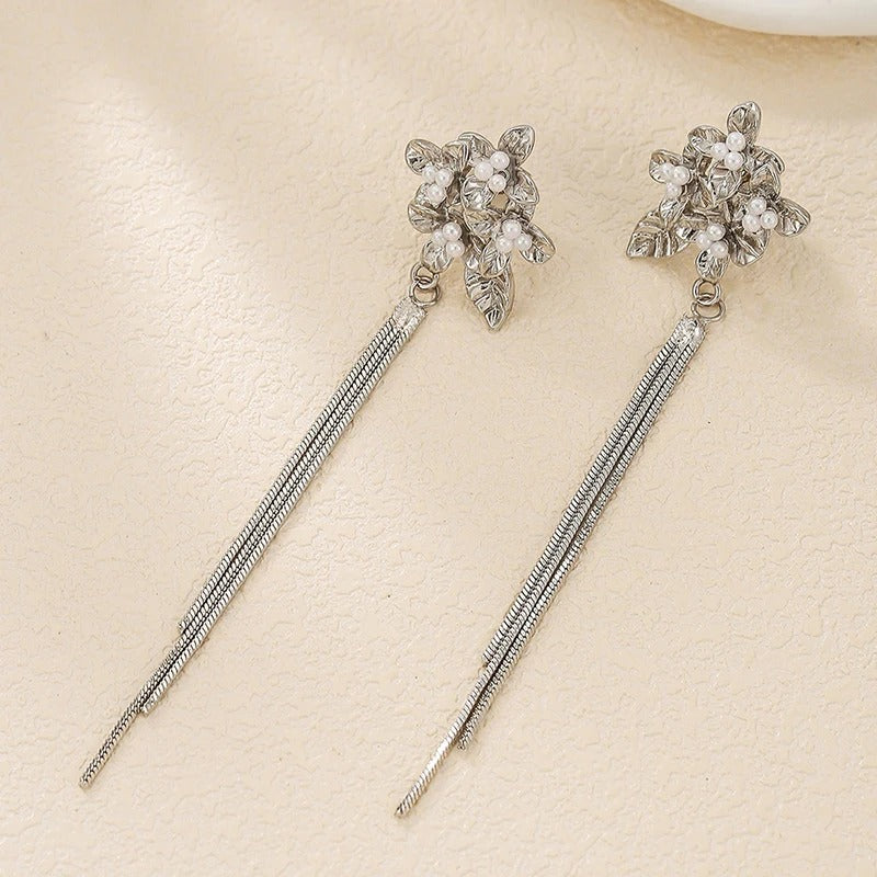 Boucle D'oreille À Pince Femme Fleur Et Chaînes