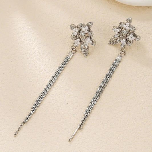 Boucle D'oreille À Pince Femme Fleur Et Chaînes