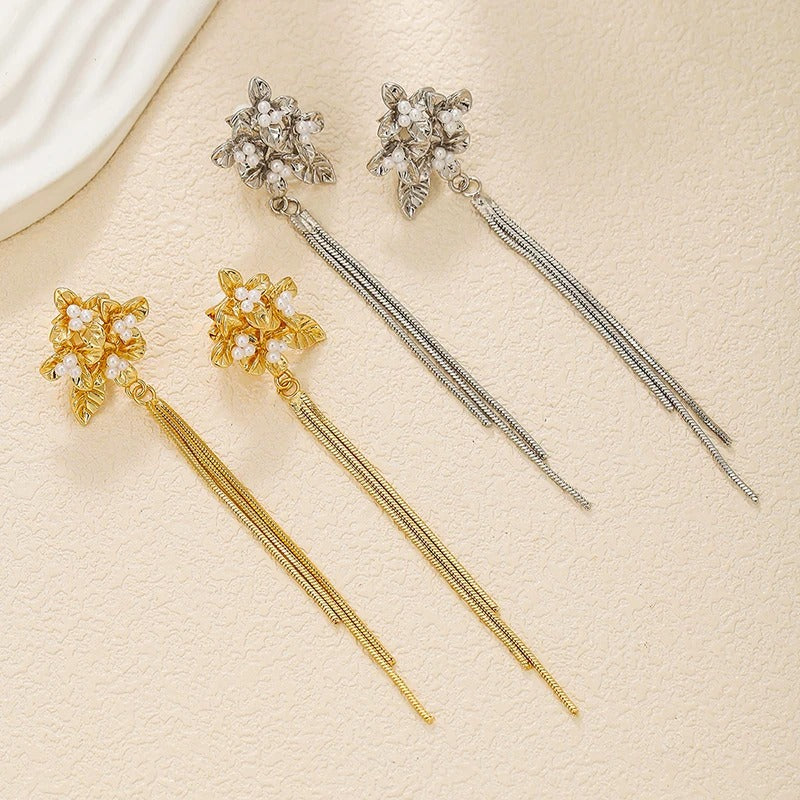 Boucle D'oreille À Pince Femme Fleur Et Chaînes