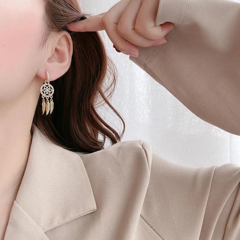 Boucle D'oreille Plume Attrape-Rêve