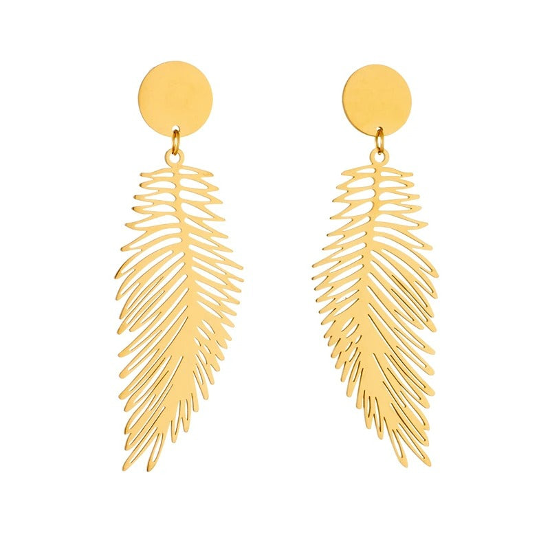 Boucle D'oreille Plume Doré Acier Inoxydable