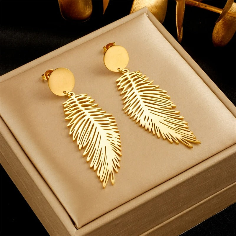 Boucle D'oreille Plume Doré Acier Inoxydable
