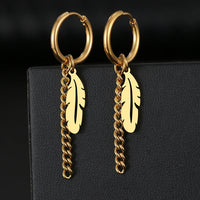 Boucle D'oreille Plume Pendante Acier Inoxydable