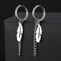 Boucle D'oreille Plume Pendante Acier Inoxydable