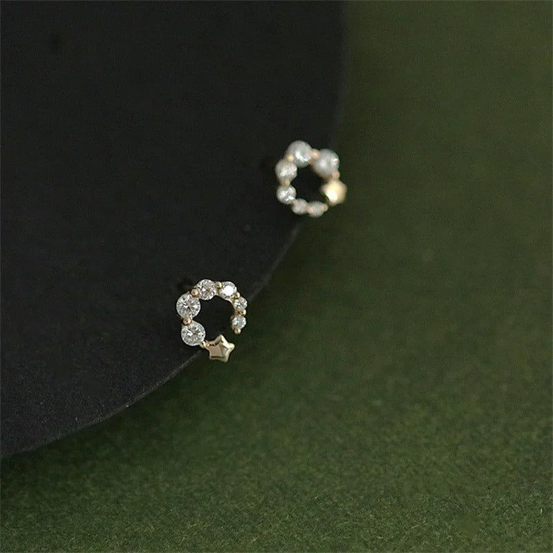 Boucle D'oreille Puce Cercle Étoilé En Argent