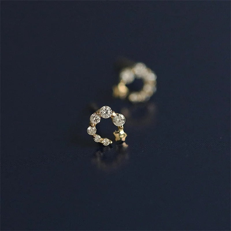 Boucle D'oreille Puce Cercle Étoilé En Argent