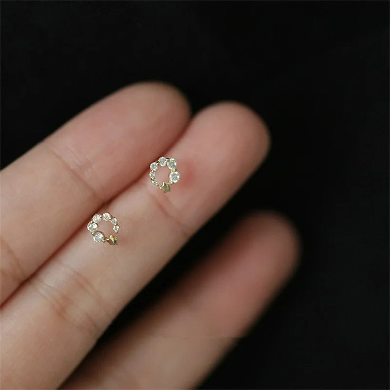 Boucle D'oreille Puce Cercle Étoilé En Argent