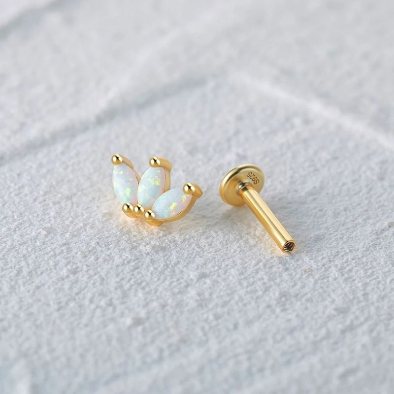 Boucle D’oreille Puce Couronne Opale - Argent