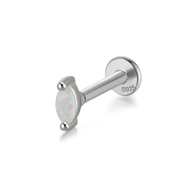 Boucle D’oreille Puce Dorée Opale - Argent