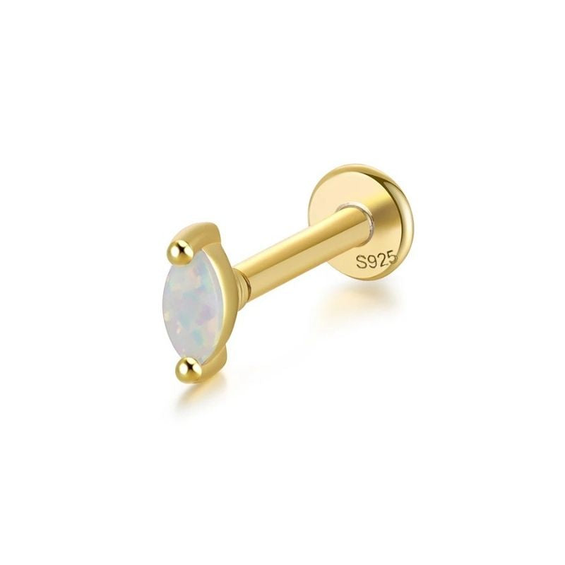 Boucle D’oreille Puce Dorée Opale - Argent