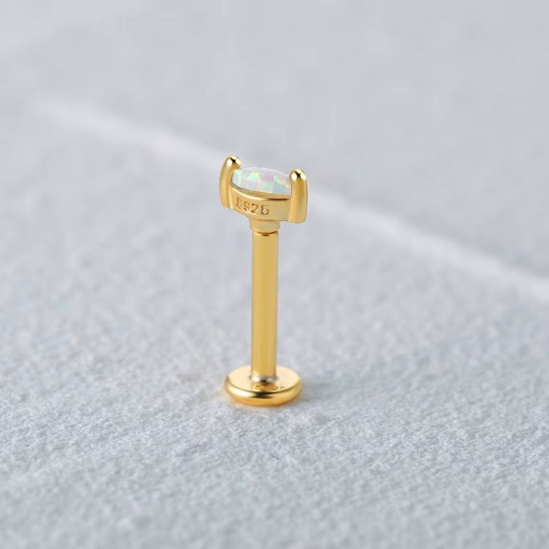 Boucle D’oreille Puce Dorée Opale - Argent