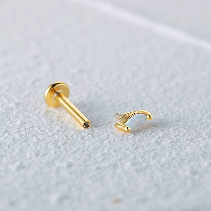 Boucle D’oreille Puce Dorée Opale - Argent