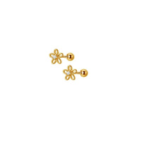 Boucle D’oreille Puce Fleur Doré Zircon Et Argent 