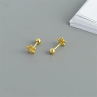 Boucle D’oreille Puce Fleur Doré Zircon Et Argent 
