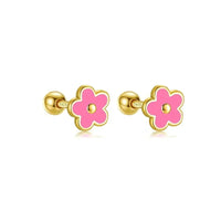 Boucle D'oreille Puce Fleur Émaillée – Plaqué Argent