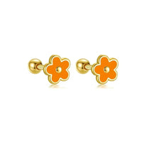 Boucle D'oreille Puce Fleur Émaillée – Plaqué Argent