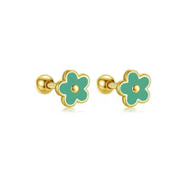 Boucle D'oreille Puce Fleur Émaillée – Plaqué Argent