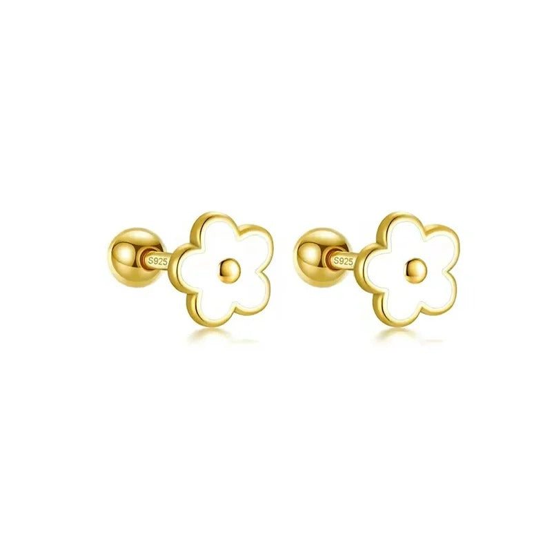Boucle D'oreille Puce Fleur Émaillée – Plaqué Argent