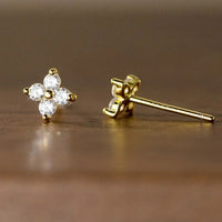 Boucle D'oreille Puce Fleur Zircon Et Argent