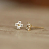 Boucle D'oreille Puce Fleur Zircon Et Argent
