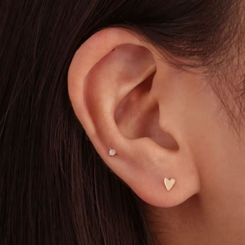 Boucle D’oreille Puce Ronde Opale - Argent