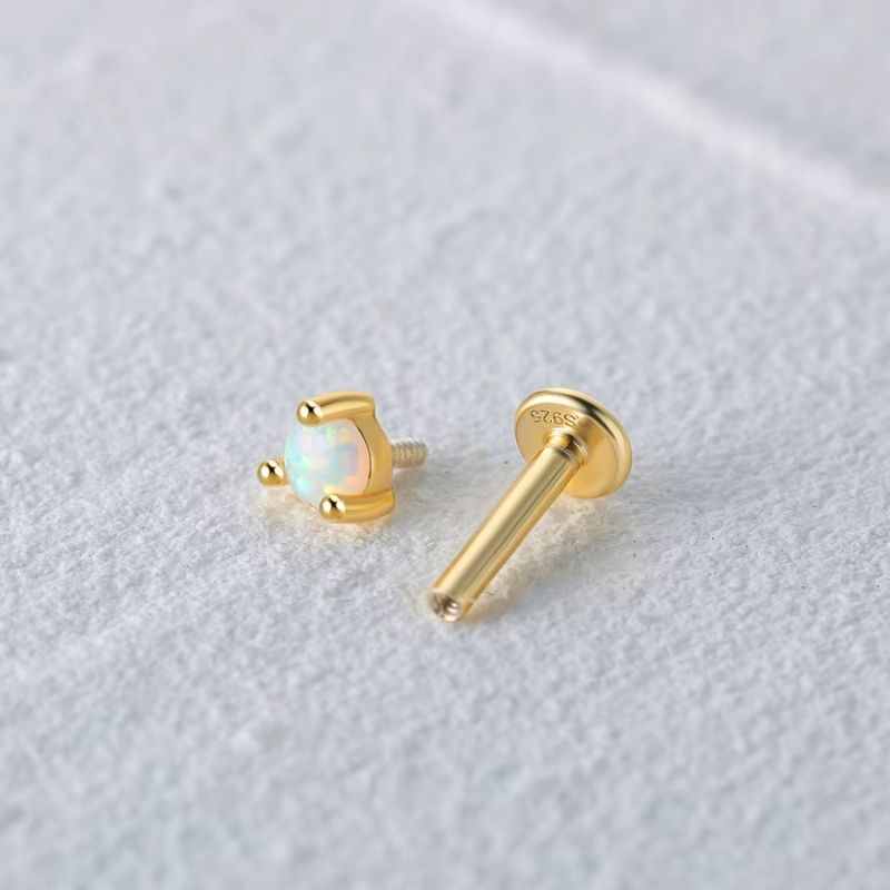 Boucle D’oreille Puce Ronde Opale - Argent