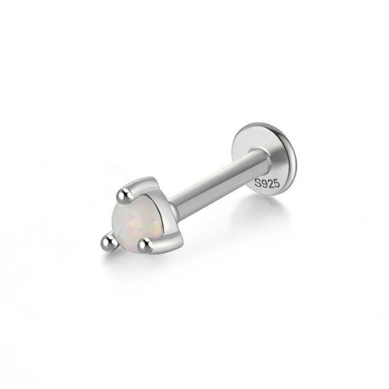 Boucle D’oreille Puce Ronde Opale - Argent