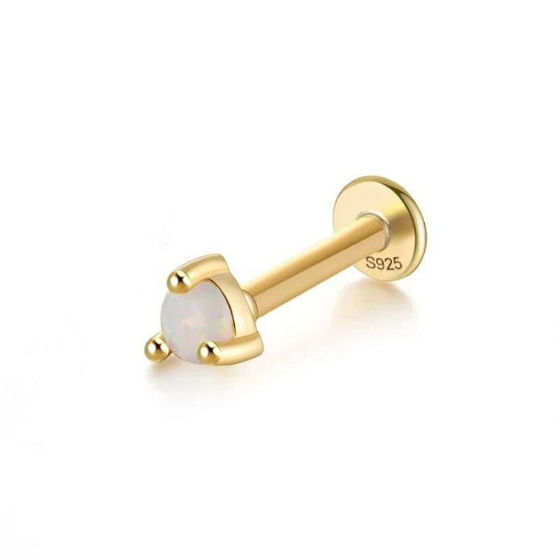 Boucle D’oreille Puce Ronde Opale - Argent