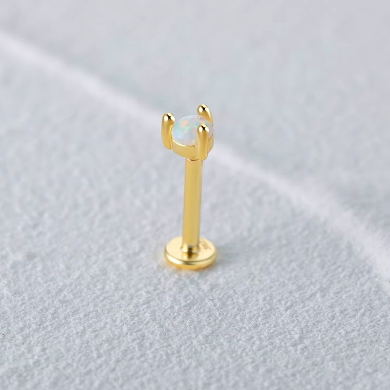 Boucle D’oreille Puce Ronde Opale - Argent
