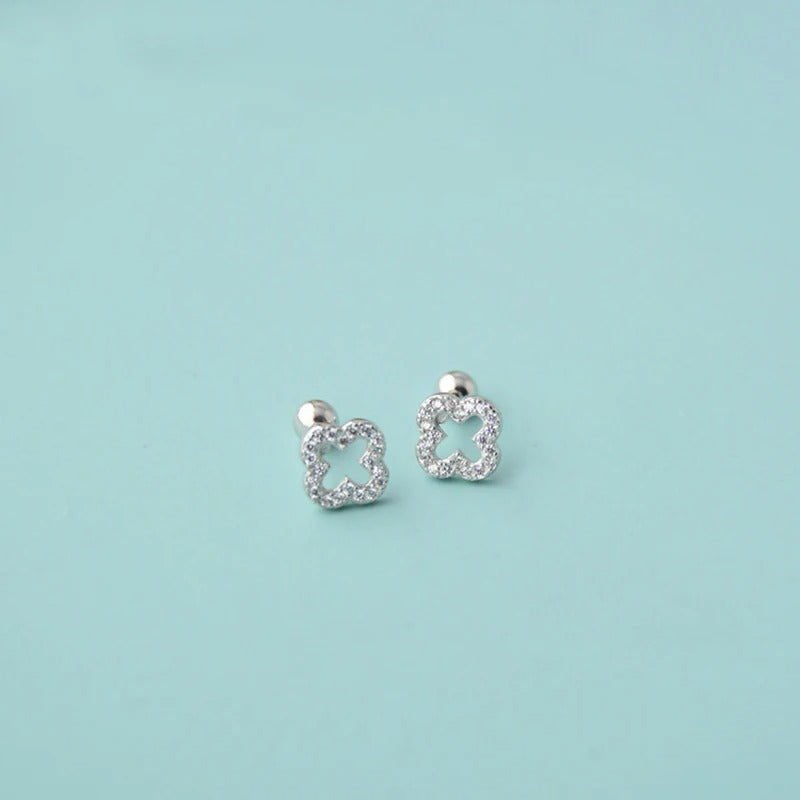 Boucle D'oreille Puce Trèfle Brillant – Argent Et Zircon