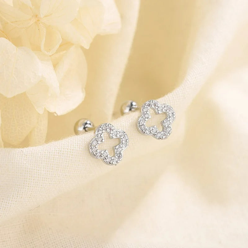 Boucle D'oreille Puce Trèfle Brillant – Argent Et Zircon