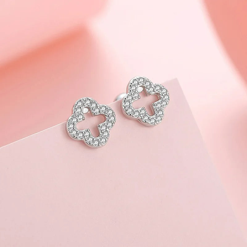 Boucle D'oreille Puce Trèfle Brillant – Argent Et Zircon